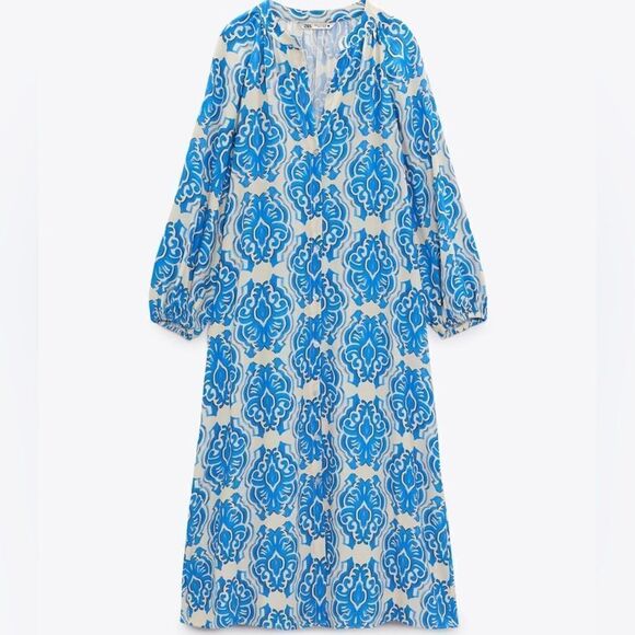 Zara Printed Midi Viscose Dress New - Picture 3 of 8